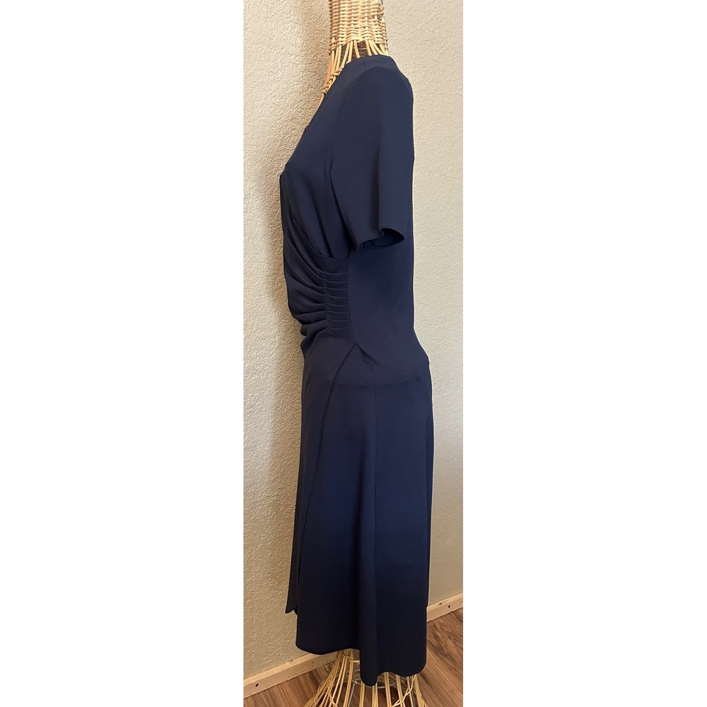 Armani Collezioni Navy Blue Faux Wrap Ruched Sheath Dress Made in Italy 4 Luxe - Picture 8 of 16